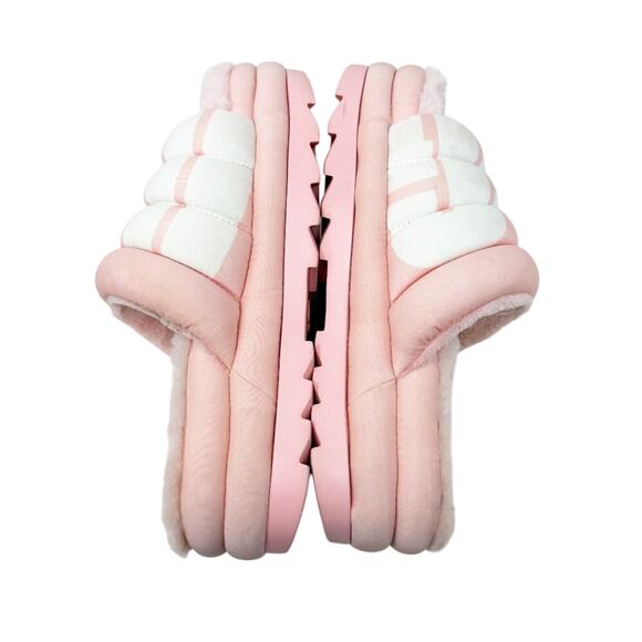 Ugg Pastel Pink & White Maxi Slide Logo Chunky Sandals Women's Size 9 Platform - Picture 5 of 8